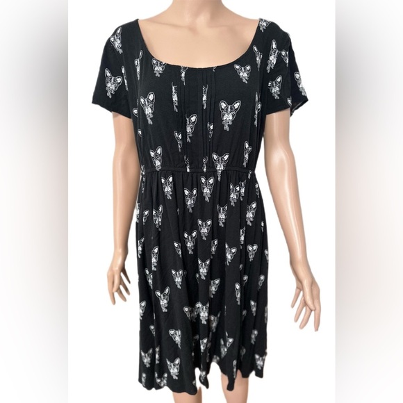 Torrid 1X Dress French Bulldog Print Skater Black Fit Flare Scoop Neck P… - Picture 3 of 9